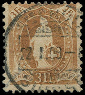 SUISSE 99 : 3f. Bistre, Obl. Helvetia Debout, TB - 1843-1852 Federal & Cantonal Stamps