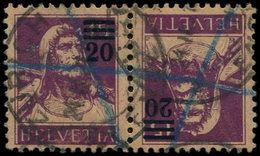 SUISSE 183c : 20c. Sur 15c. Violet Sur Chamois, PAIRE TETE BECHE Obl., TB - 1843-1852 Federal & Cantonal Stamps