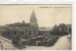 1 Cpa Songeons - église Et Rue De La Gare - Songeons