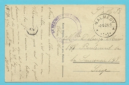 Kaart Met Stempel MALMEDY Op 2/6/21, Stempel "9e Regiment De Ligne,1ere Companie" - OC55/105 Eupen & Malmédy