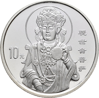 China - Volksrepublik: 10 Yuan 1999 Göttin Der Barmherzigkeit Kuan Jin (Guanyin) Mit Spiegel. KM# 12 - China