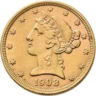 Vereinigte Staaten Von Amerika - Anlagegold: 5 Dollars 1908 (Half Eagle - Liberty Head Coronet), KM# - Sonstige & Ohne Zuordnung