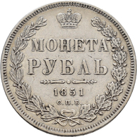 Russland: Nikolaus I. 1825-1855: Rubel 1851, St. Petersburg, Davenport 283, 20,47 G, Sehr Schön. - Russia