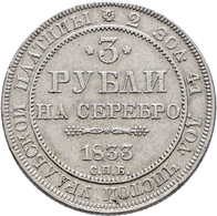 Russland: Nikolaus I. 1825-1855: 3 Rubel 1833 С.П.Б. St. Petersburg. KM# 177, Friedberg 160. 10,26 G - Rusland