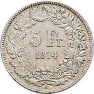 Schweiz: Eidgenossenschaft: 5 Franken 1874 B, HMZ 2-1197d, 24,87 G, Kl. Randfehler, Sehr Schön. - Autres & Non Classés