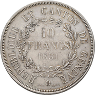 Schweiz: Genf: Schützentaler Zu 10 Francs 1851, HMZ 2-363b, 51,74 G, Auflage: 1.000 Exemplare, Kl. R - Andere & Zonder Classificatie