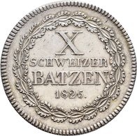 Schweiz: Graubünden: 10 Batzen 1825, MHZ 2-603a, 7,33 G, Auflage: 2.000 Exemplare, Schrötlingsfehler - Andere & Zonder Classificatie
