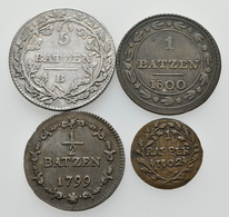 Schweiz: Helvetische Republik: Lot 4 Stück; 5 Batzen 1799B, 1 Batzen 1800, 1/2 Batzen 1799, 1 Rappen - Andere & Zonder Classificatie