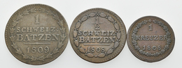 Schweiz: Thurgau-Kanton: Lot 3 Stück; 1 Batzen 1809, 1/2 Batzen 1808, 1 Kreuzer 1808, Sehr Schön. - Andere & Zonder Classificatie