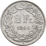 Schweiz: Lot 5 Stück; 2 Franken 1860, 1 Franken 1861, 1/2 Franken 1850, 20 Rappen 1859, 10 Rappen 18 - Sonstige & Ohne Zuordnung