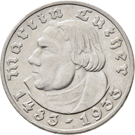 Drittes Reich: Lot 2 Münzen: 2 Reichsmark 1933 A, Luther, Jaeger 352, Sehr Schön Und 5 Reichsmark 19 - Autres & Non Classés