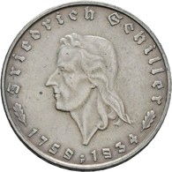 Drittes Reich: Lot 2 Münzen: 2 Reichsmark 1934 F, Schiller, Jaeger 358, Sehr Schön Und 5 Reichsmark - Sonstige & Ohne Zuordnung