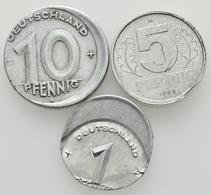 DDR: Fehlprägungen, Lot 3 Münzen: 1 Pfennig 1948/1950, Jaeger 1501, Ca. 30% Dezentriert; 10 Pfennig - Sonstige & Ohne Zuordnung