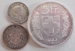 Schweiz: Kleines Lot 3 Münzen: 5 Rappen 1902, 20 Rappen 1859, 5 Franken 1923. Alles Sehr Schön. - Sonstige & Ohne Zuordnung