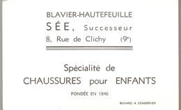 Buvard BLAVIER-HAUTEFEUILLE SEE, Successeur 8, Rue De Clichy Paris 9ème Spécialité De Chaussures Pour Enfants - Chaussures