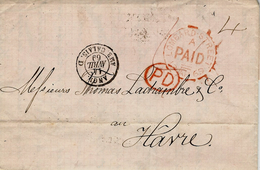 1869- Lettre De Londres PAID Pour Le Havre  - Entrée ANGL. / AMB. CALAIS D Noir - Maritime Post