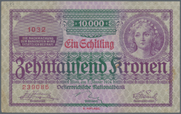 Austria / Österreich: 1 Schilling On 10.000 Kronen 1924 P. 87, Center Fold, Corner Fold, Handling In - Oesterreich