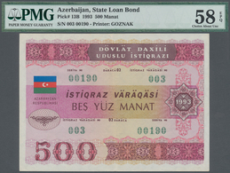 Azerbaijan / Aserbaidschan: 500 Manat State Loan Bond 1993, Printer Goznak, P.13B, PMG Graded 58 Cho - Aserbaidschan