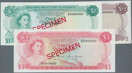 Bahamas: Set Of 3 Specimen Banknotes Containing 1/2, 1 And 3 Dollars 1968, P. 26s-28s, All In Condit - Bahamas