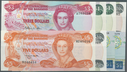 Bahamas: Set Of 8 Notes Containing 2x 50 Cents L.1974 P. 42 (aUNC & UNC), 2x 1 Dollar L. 1974 P. 43 - Bahamas