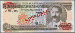 Barbados: 10 Dollars ND (1973) Specimen P. 33s With Red "Specimen" Overprint In Center On Front And - Barbados (Barbuda)