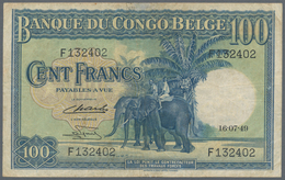 Belgian Congo / Belgisch Kongo: 100 Francs 1949 P. 17d In Used Condition With Several Folds And Crea - Unclassified