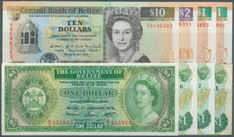 Belize: Set Of 8 Banknotes Containing 1 Dollar 1976 P. 33 (UNC), 1 Dollar 1986 P. 46 (UNC), 2x 1 Dol - Belize