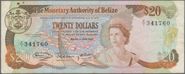 Belize: Set Of 4 Notes Containing 10 Dollars 1987, 20 Dollars 1980, 1 Dollar 1976 & 2 Dollars 1975, - Belice