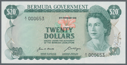 Bermuda: Set Of 3 Notes Containing 5 Shillings 1957 P. 18b (XF), 5 Dollars 1970 P. 24 (UNC) And 20 D - Bermudes