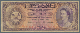 British Honduras: 2 Dollars 1964, P.29b, Still Nice With Yellowed Paper, Several Folds And Tiny Pinh - Honduras