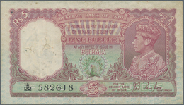 Burma / Myanmar / Birma: 5 Rupees ND Portrait KGIV P. 4 In Used Condition With Seldom Seen "Rangoon" - Myanmar