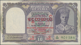 Burma / Myanmar / Birma: Set Of 2 Notes 10 Rupees ND Portrait KGIV P. 28, 34 With Different Red Over - Myanmar