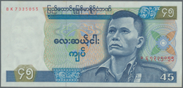 Burma / Myanmar / Birma: 45 Kyats ND(1987), P.64 In AUNC/UNC Condition Without Pinholes. - Myanmar