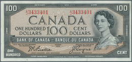 Canada: 100 Dollars 1954, Signature Beattie & Coyne, P.82a With Two Vertical Folds At Center And A F - Kanada