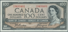 Canada: 100 Dollars 1954, Signature Beattie & Coyne, P.82a With Two Vertical Folds At Center And A F - Canada