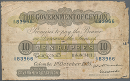 Ceylon: 10 Rupees 1925 P. 12c, Higher Denomination But Stronger Used With Strong Border Wear, Crease - Sri Lanka