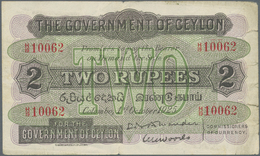 Ceylon: 2 Rupees 1925 P. 21a, Used With Several Folds And Creases, Several Border Tears But Still St - Sri Lanka