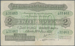 Ceylon: 2 Rupees 1935 P. 21b, Pressed But Still Strongness In Paper, Vertical And Horizontal Folds, - Sri Lanka
