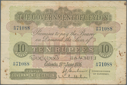 Ceylon: 10 Rupees 1936 P. 25, Used With Folds And Creases, Stain Dots In Paper, Several Pinholes, No - Sri Lanka