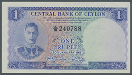 Ceylon: 1 Rupee 1951, P.47, Excellent Condition With Soft Vertical Fold And A Few Minor Creases. Con - Sri Lanka