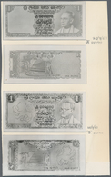Ceylon: Set Of 4 Front/back Photo Proofs On Card For Design Trials Of The 1 Rupee P. 56 Note, With P - Sri Lanka
