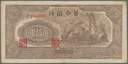 China: The Communist Bank Of Central China 50 Yuan 1945 P. S3373a With Folds In Paper, In Condition: - Cina