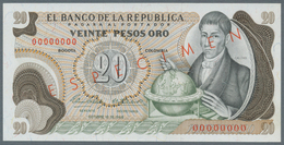 Colombia / Kolumbien: 20 Pesos Oro 1966 Specimen P. 409s, With Zero Serial Numbers And Specimen Over - Colombie