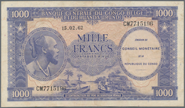 Congo / Kongo: 1000 Francs 1962 P. 2 In Lightly Used Condition Without Holes Or Tears, Strong Paper - Ohne Zuordnung