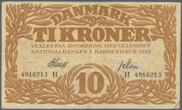 Denmark  / Dänemark: 10 Kroner 1922 P. 21n, Rarer Early Date With Vertical And Horizontal Folds, No - Dinamarca