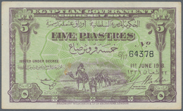 Egypt / Ägypten: Egyptian Government Currency Note 5 Piastres 1918 P. 162, Unfolded, Crisp Paper And - Egitto