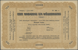 Estonia / Estland: Estonian Republic 5% Interest Debt Obligations 100 Marka Dated June 1st 1919, P.9 - Estonie