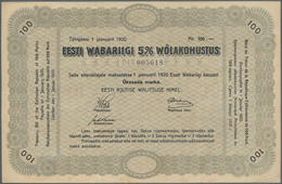 Estonia / Estland: Estonian Republic 5% Interest Debt Obligations 100 Marka Dated January 1st 1920, - Estonia