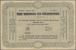 Estonia / Estland: Estonian Republic 5% Interest Debt Obligations 100 Marka Dated January 1st 1920, - Estonie