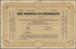 Estonia / Estland: Estonian Republic 5% Interest Debt Obligations 100 Marka Dated January 1st 1920, - Estonie